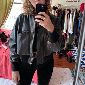 The Kooples brown leather bomber jacket